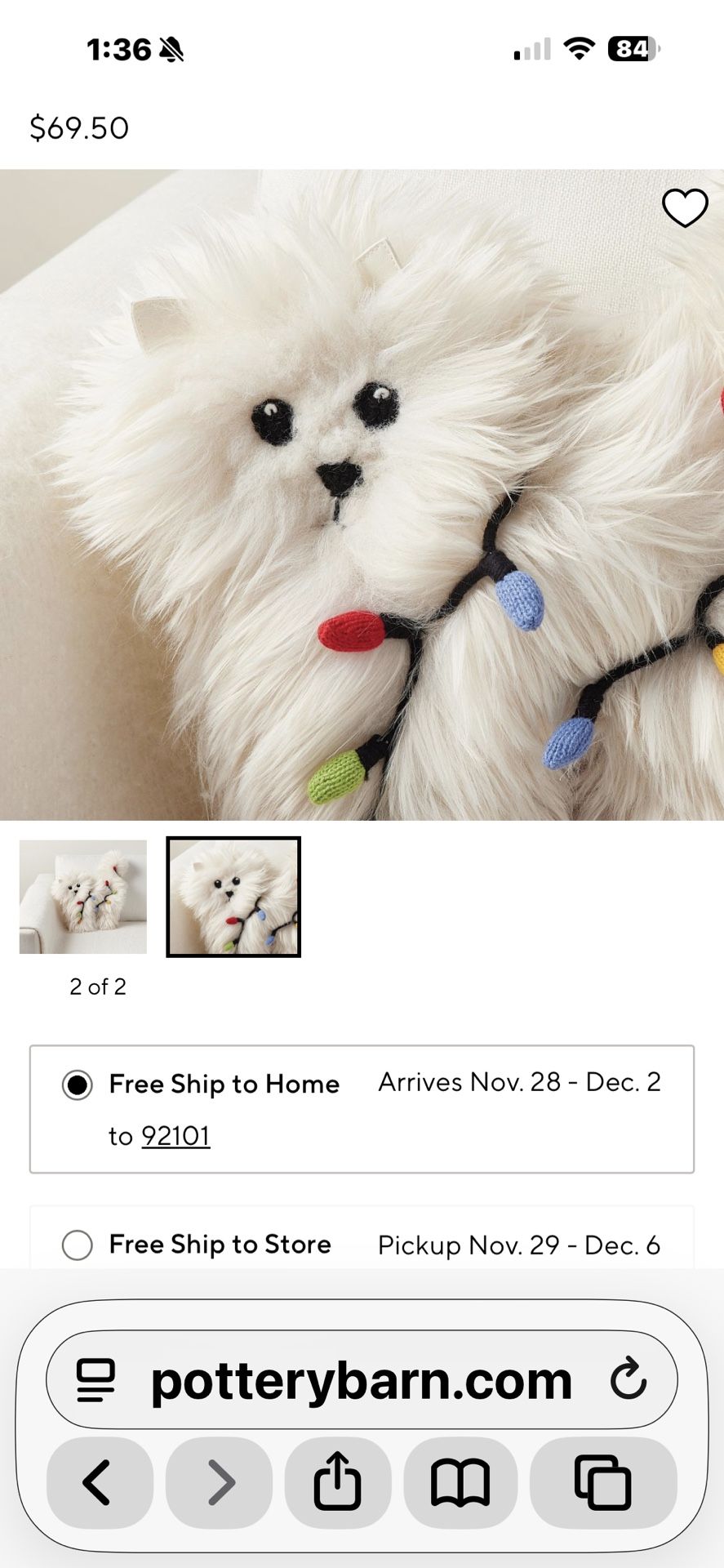 Pottery Barn National Lampoon Christmas Vacation   Cat Pillow