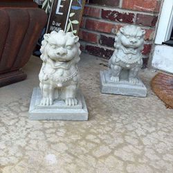 Concrete Foo Foo Dog Statue – 14” Guardian Lion – Asian Garden Decor 