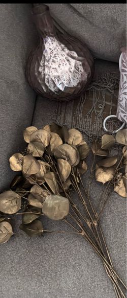 Gold Eucalyptus Faux Stem Bunch and rose gold vase