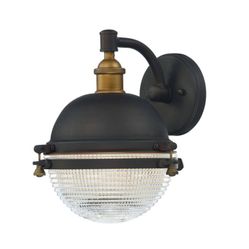 Portside 10 in. W 1-Light Oil Rubbed Bronze / Antique Brass Outdoor Wall Lantern Sconce