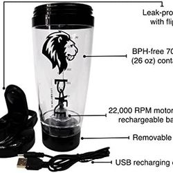LIFEINMOTION Portable USB-Rechargeable Mixer – BPA-free acrylic 26 fluid ounce 22,000 RPM vortex mixer – Quietly and quickly blends lump-free powdered