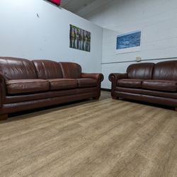 La-Z-Boy Brown Genuine Leather Couch and Loveseat Set