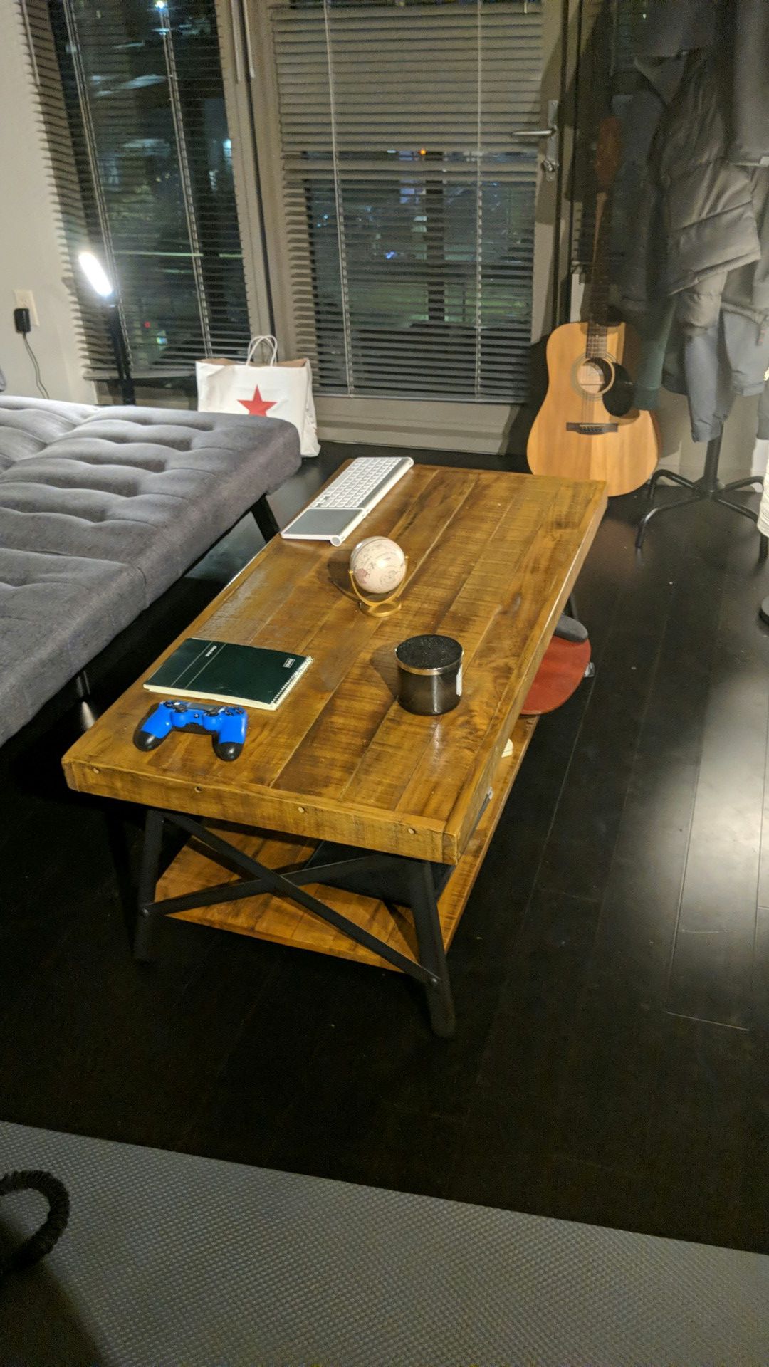 Industrial solid wood and steel coffee table