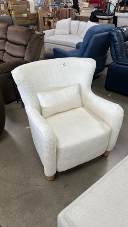 Walbert modern boucle wingback accent chair with pillow and solid wood legs