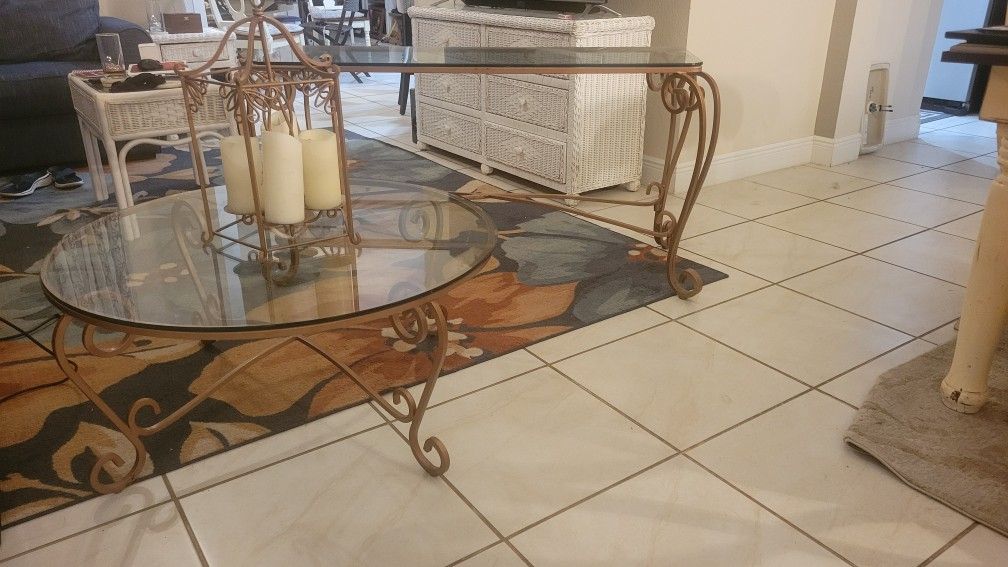 Wrough Iron Console & Coffee Table Seti0