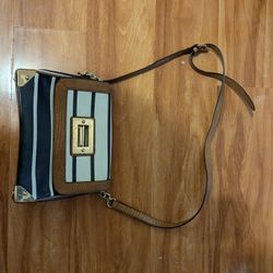 Striped Crossbody Bag With Brown Trim