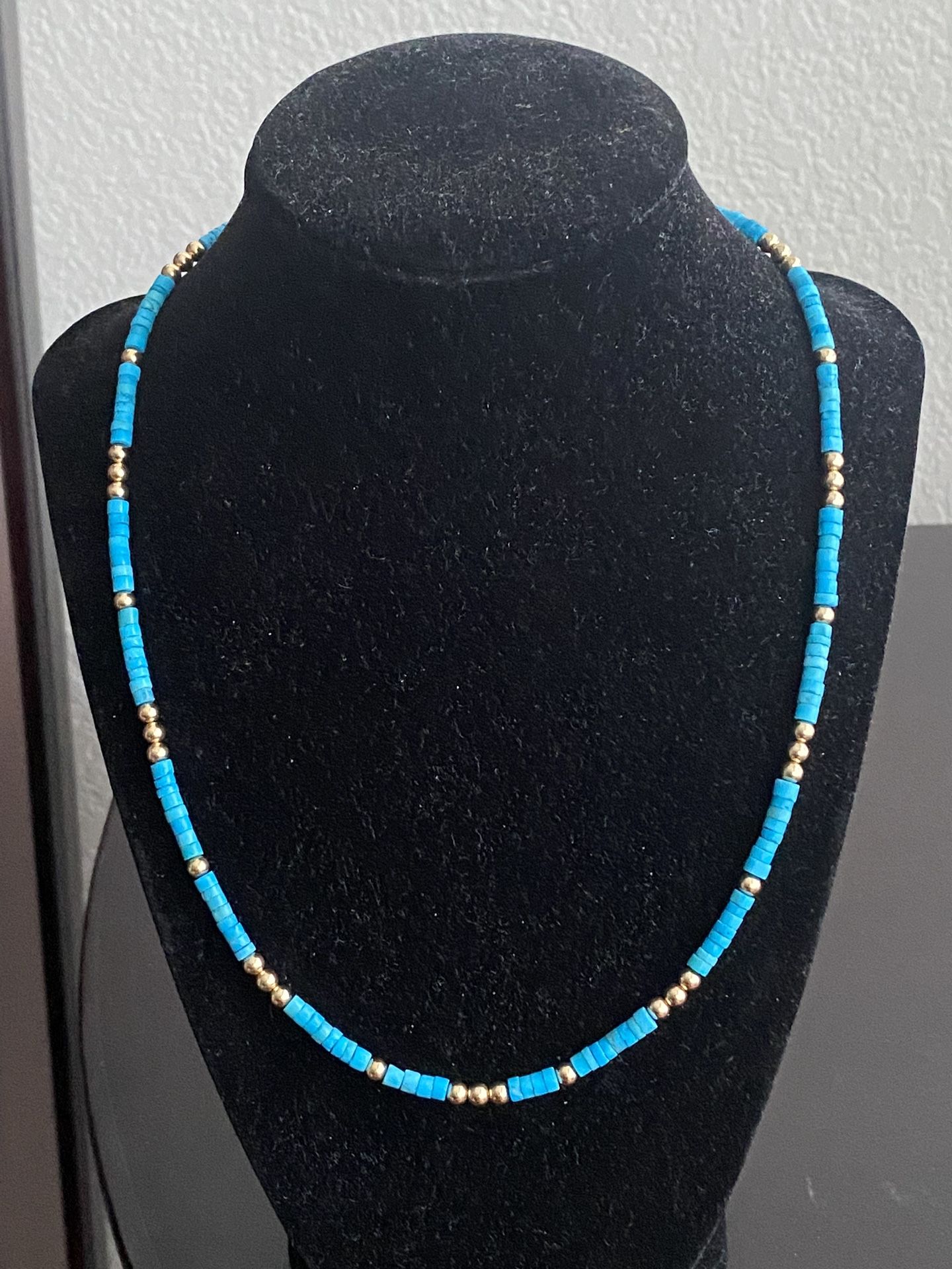 Genuine Natural Turquoise Necklace with 14K Gold Filled Beads