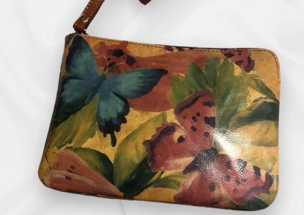 Patricia Nash leather Cassini Wristlet, Wallet Watercolor Butterfly