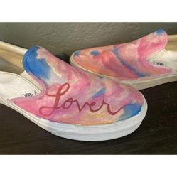 “VANS” Slip On Shoes. TAYLOR SWIFT Hand Painted “LOVER”. Men’s 11.5..Pre Owned