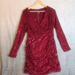  Long Sleeve Sequin Mini Dress Size L 