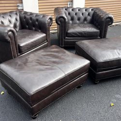 Chesterfield Leather Chairs & Ottomans - Delivery Available 