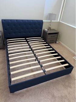 Like new blue tufted queen bed frame