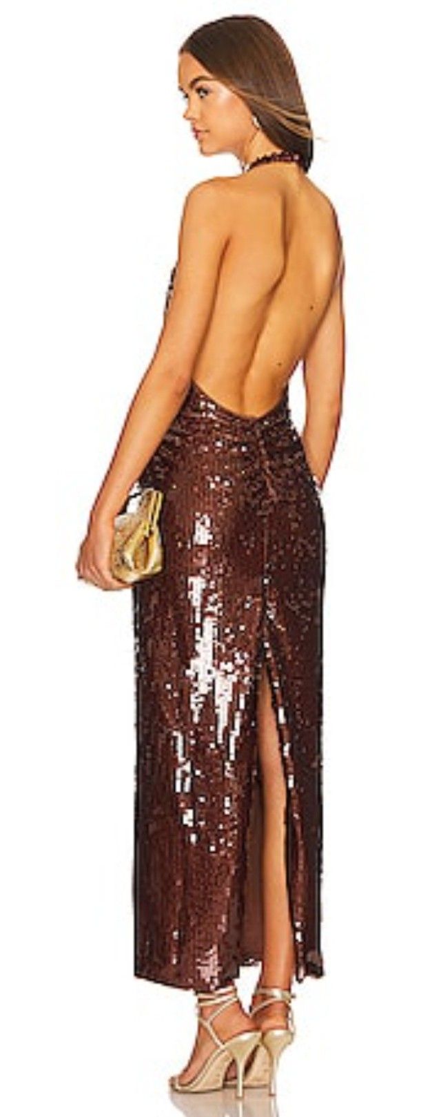 New Ronny Kobo Women's Brown Alix Sequin Halter Maxi Dress Size XS, MSRP $500+