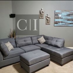 New Gray Sectional Sofa Couch Ottoman 