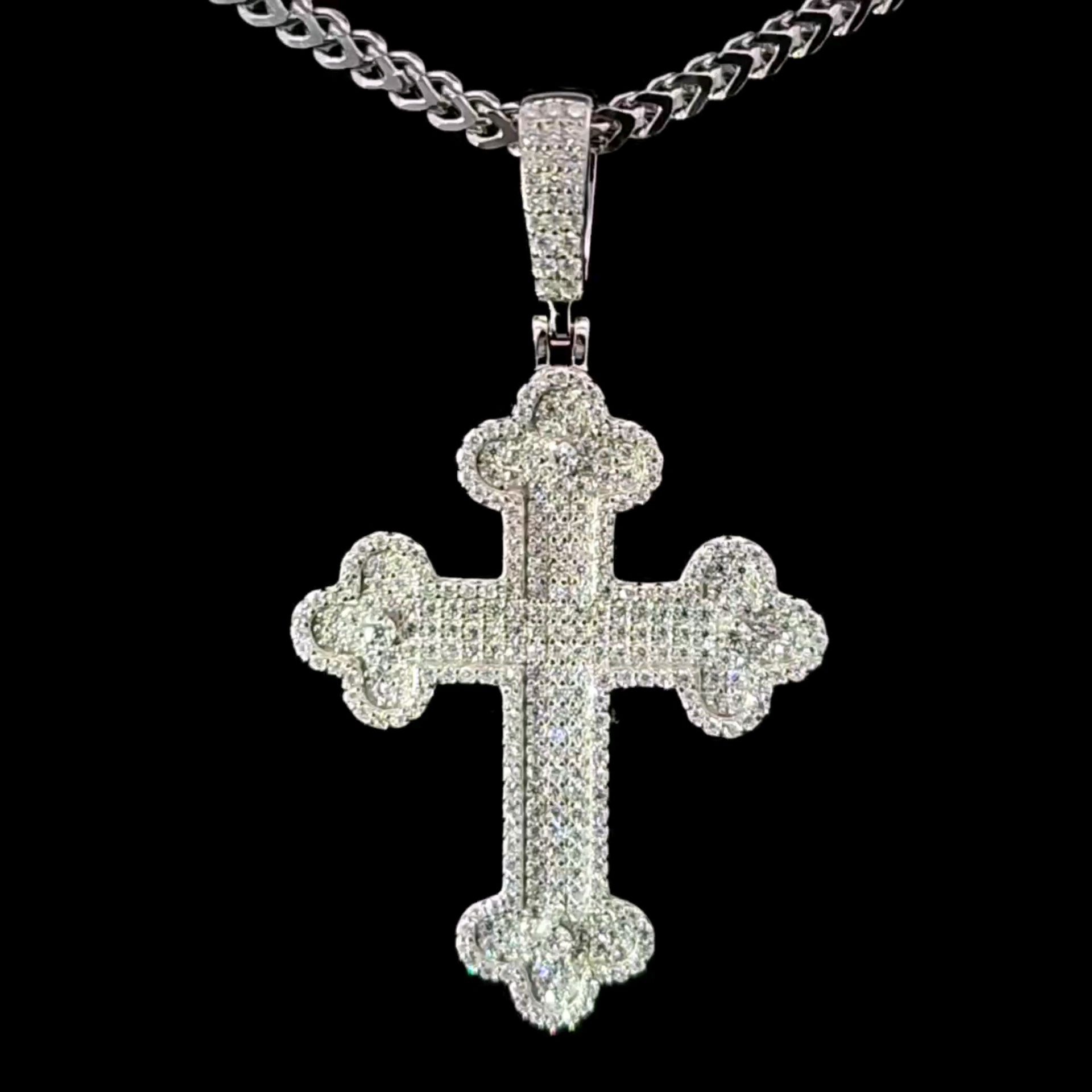 Sterling Silver VVS Moissanite 2.11 CTWCross With Fraco Chain