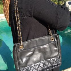 Authentic Chanel Black Lambskin Shoulder Tote