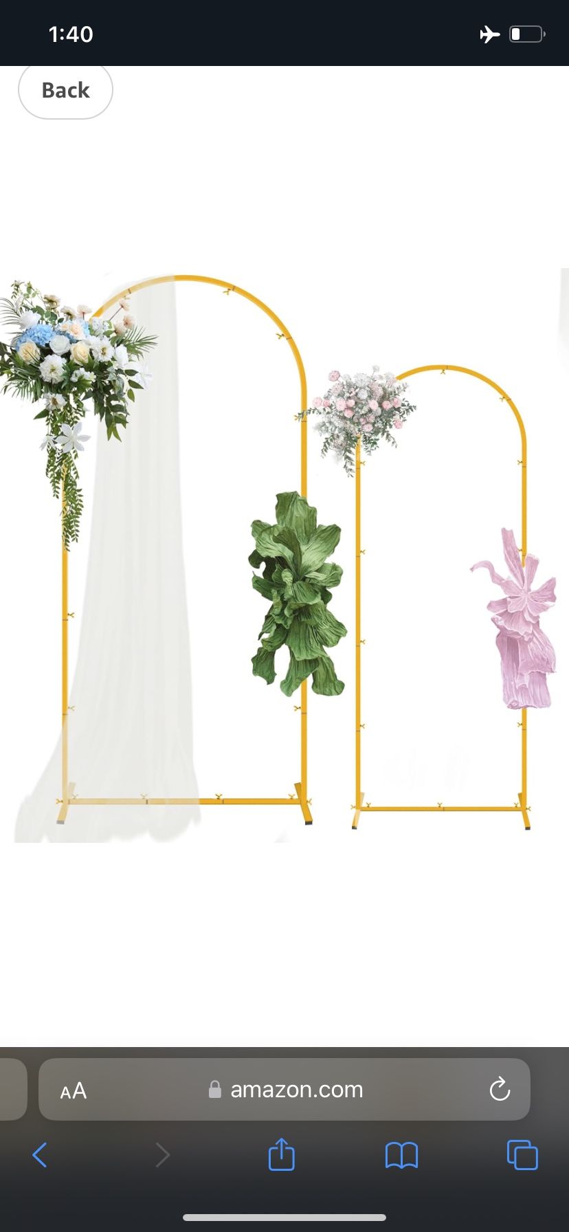 Set of 2 Gold Metal Wedding Arch Backdrop Stand (7.2FT and 6FT)