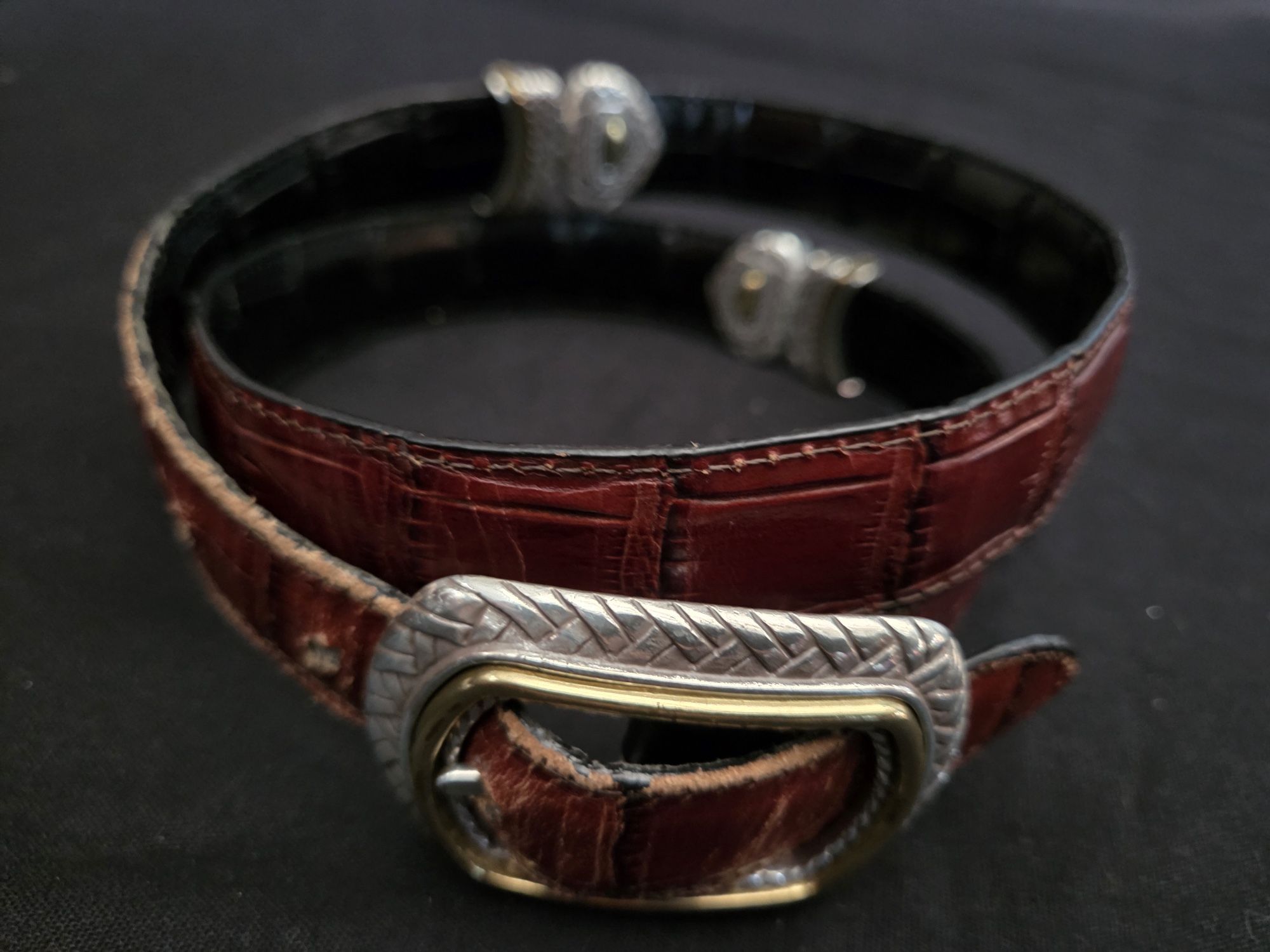 Brighton Western Belt Reversible Black Brown Croc Embossed Leather 40210 Sz 32