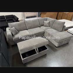New Light Grey Sectional Sofa And Chaise Set Free Storage Ottoman Ashley Style Designer Furniture Warehouse Discount Couch Big Sale Fabric Many Colors
