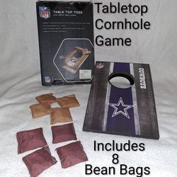 NFL Dallas Cowboys Mini Tabletop Cornhole/Bean Bag Game With 8 Mini Bean Bags In Excellent New Condition (See Back Of Box For Measurements)