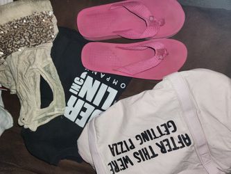 Clothing Lot Size Small, Size 8 Flip Flops And Duffle BAG