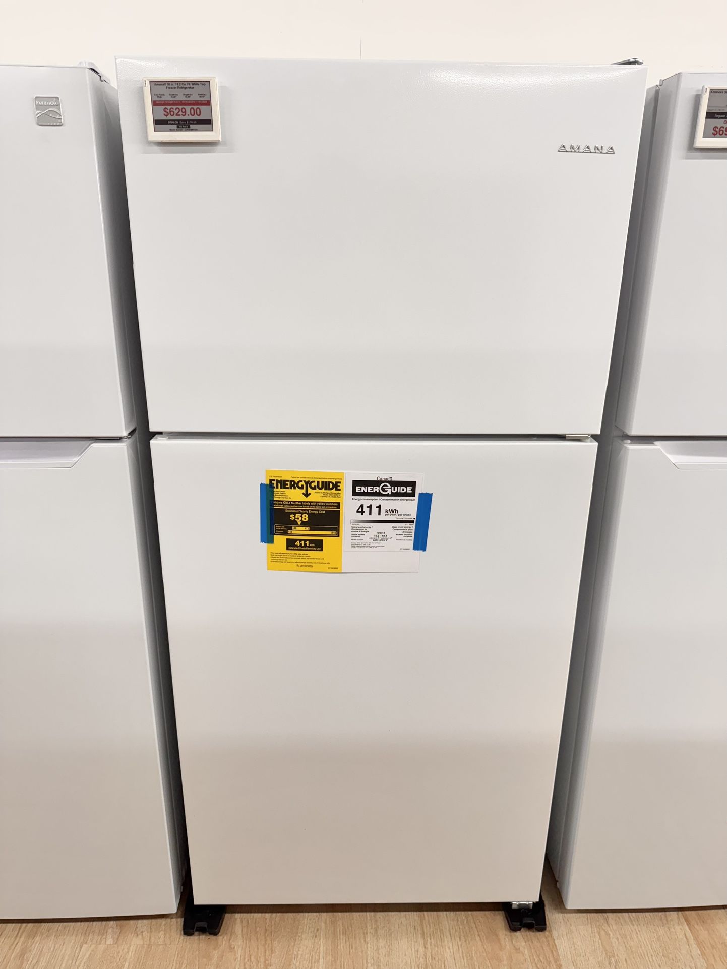 Brand-New Amana 30 in. 18.2 Cu. Ft. White Top Freezer Refrigerator ART318FFDW