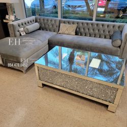 Grey Velvet Sectional Sofa With Storage Pay Later Option 