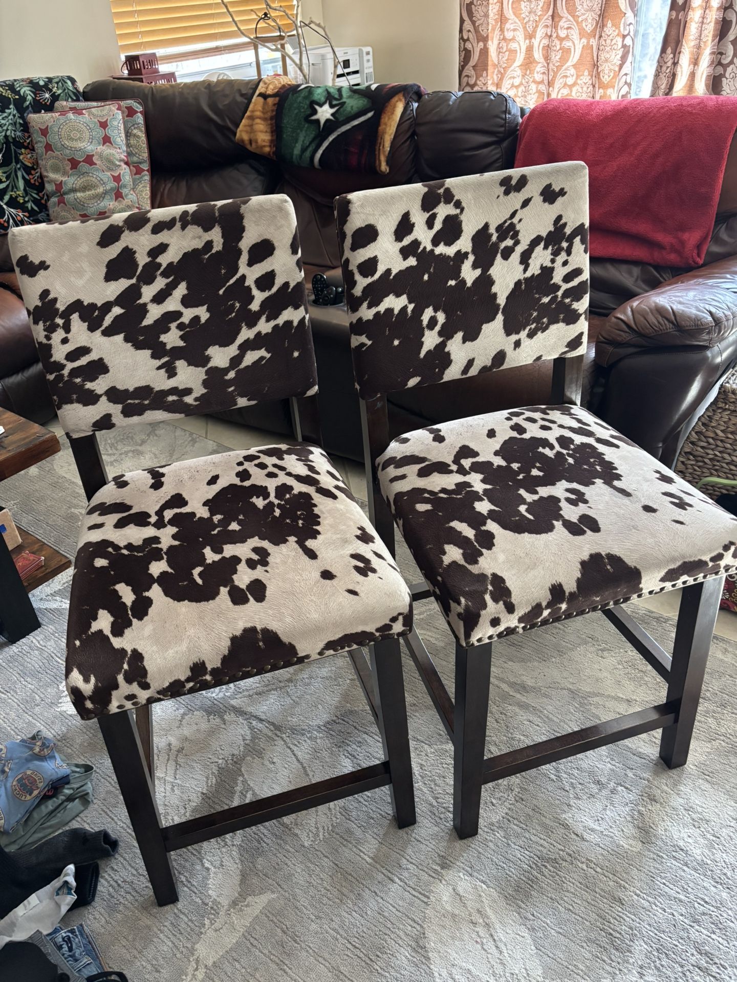 2 Cow Print Bar Stools