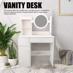 Vanity Set Vanity Desk with Mirror and Lights Multifunction Modern Lighted Mirror Makeup Vanity Table with 2 Drawers for Bedroom