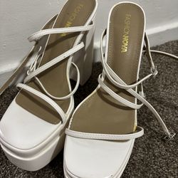 White platform heels
