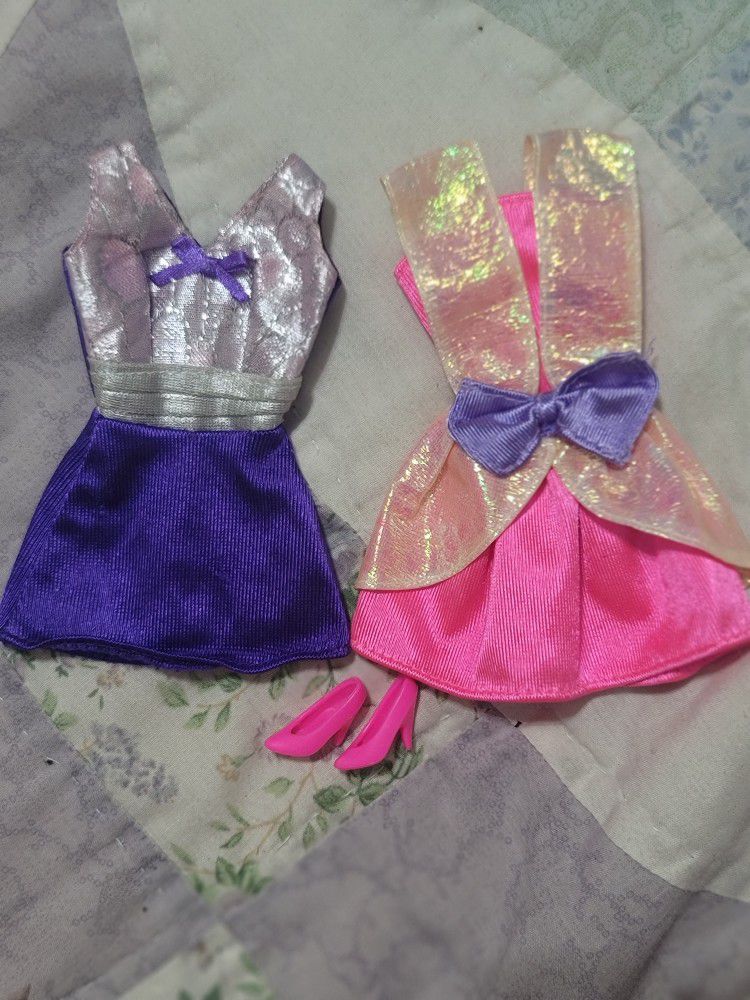 Barbie Party Short Dress Dresses Set Purple & Pink W/ Accessories Shoes Heels
