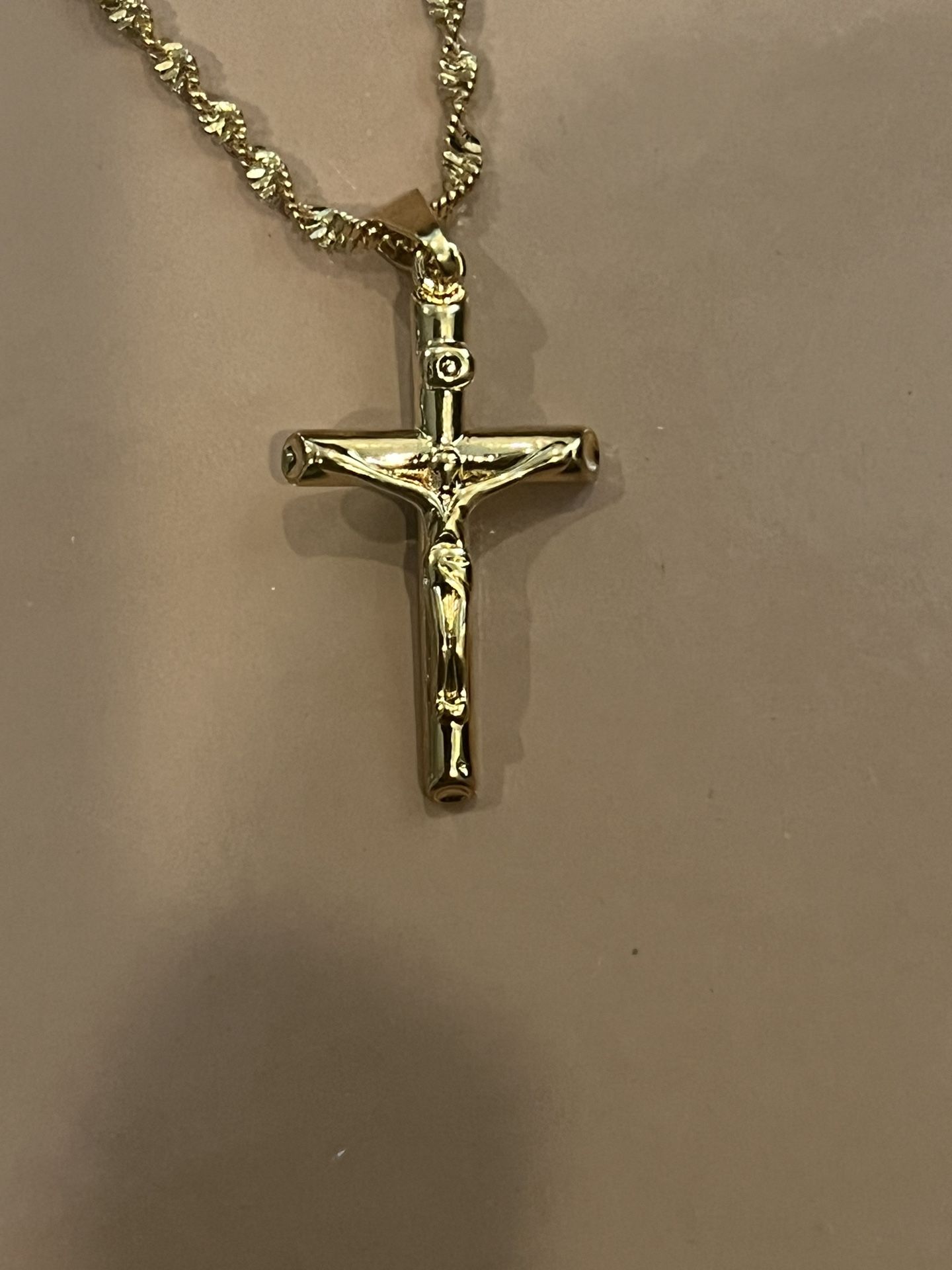 18kt Semi Fine Gold And Sterling Silver Crucifix…new