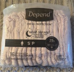 New Women’s Depend Night Defense Adult Incontinence Disposable Diaper Underwear S 24-30” Waist 16 Ct