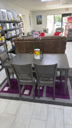 Gray Wood Dining Table with Chairs