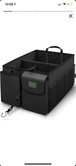 Drive Auto Trunk Organizers and Storage - Collapsible Multi-Compartment Car Organizer w/ Adjustable Straps - Automotive Consoles & Organizers (Black)