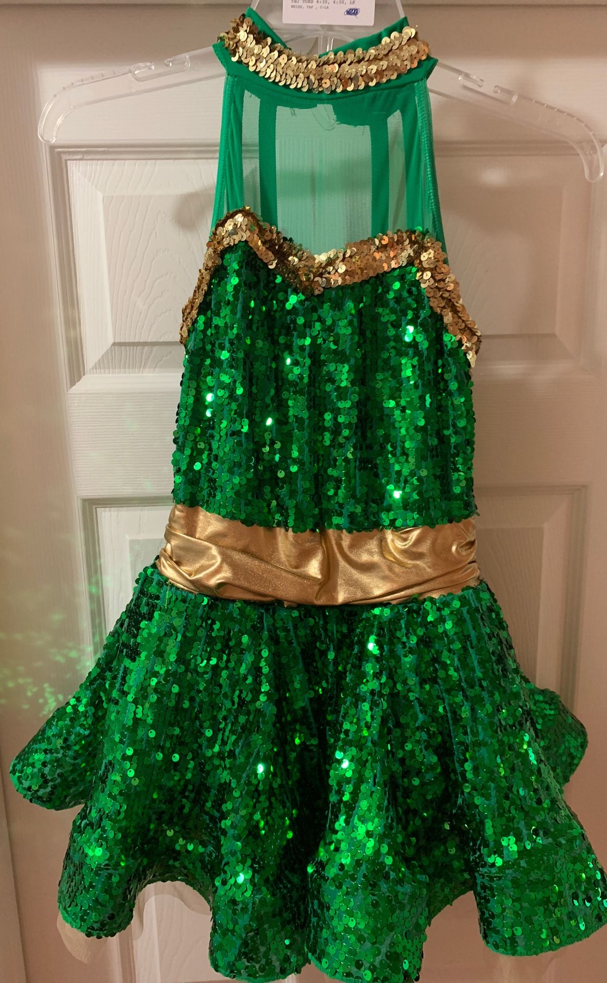 green and gold dance costume