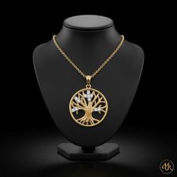14K Gold Lab Diamond - Tree of Life Pendant