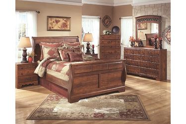 Warm Brown 5 Piece Sleigh Bedroom Set -Queen Only (NO CREDIT CHECK FINANCING AVAILABLE)