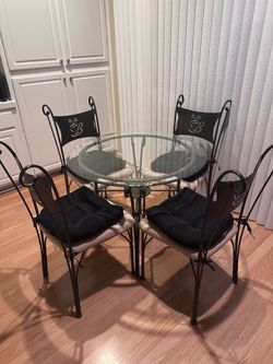 Glass table dining room table and chairs set