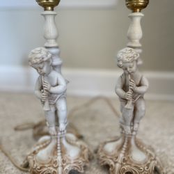 Antique Porcelain Angel Lamps 