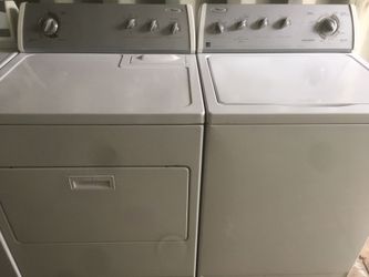 WHIRLPOOL WASHER DRYER SET WORKS LOOKS PERFECT 2 WEEK WARRANTY ALL HOSES INC