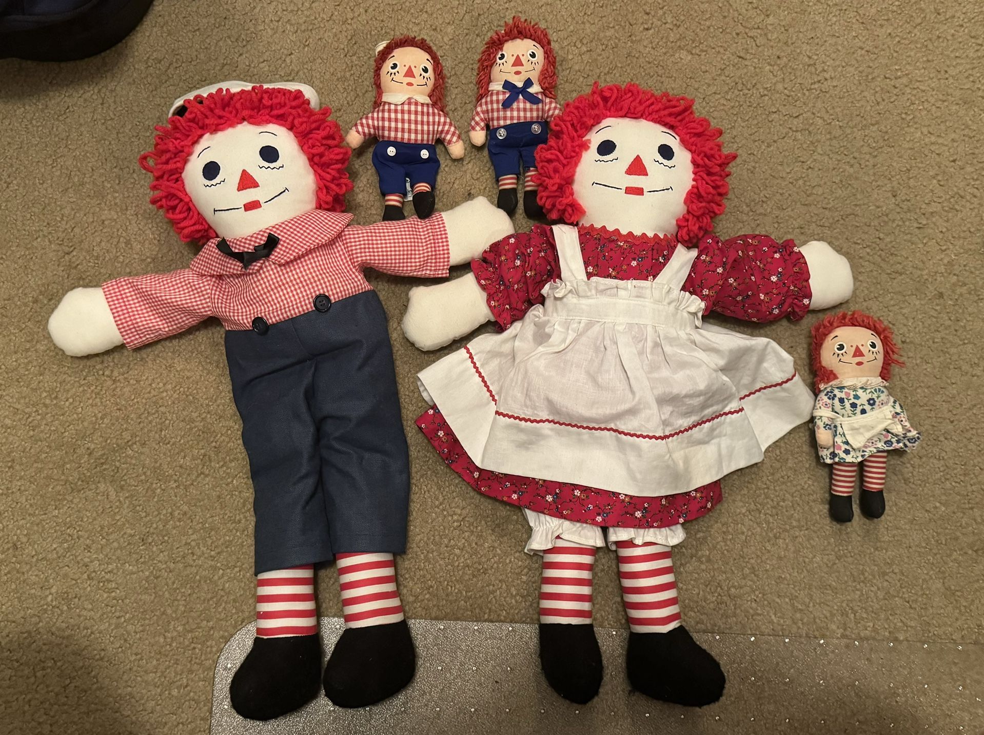 Raggedy Ann and Andy dolls. 20”