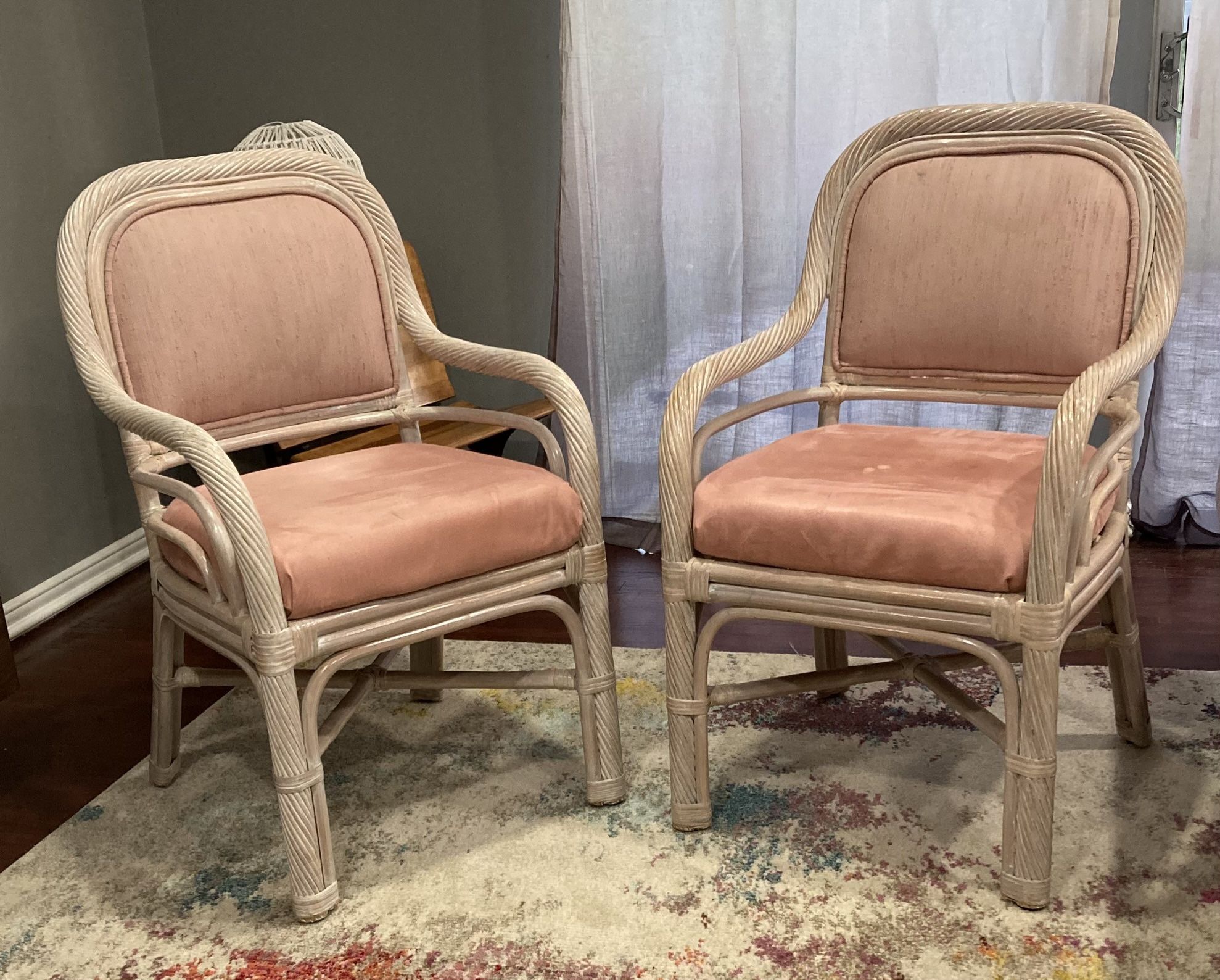 Boho Chic Pink Chairs Twisted Pencil Reed Bamboo Rattan- 4-