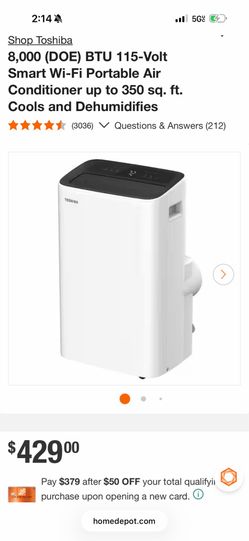 toshiba 8,000 BTU/H Portable Air conditioner