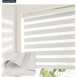 NEW Bricurtex Cordless Zebra Blind 34” x 72” White Dual Layer Window Shade