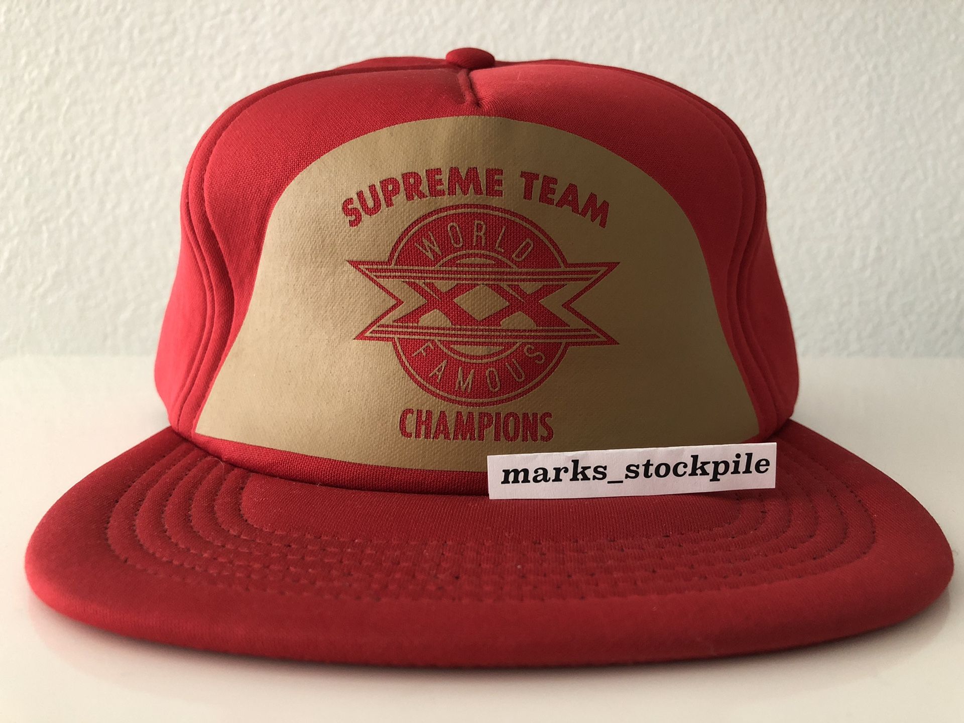 SUPREME x STARTER SUPREME TEAM WORLD CHAMPIONS SNAPBACK CAP HAT RED 5 PANEL RARE