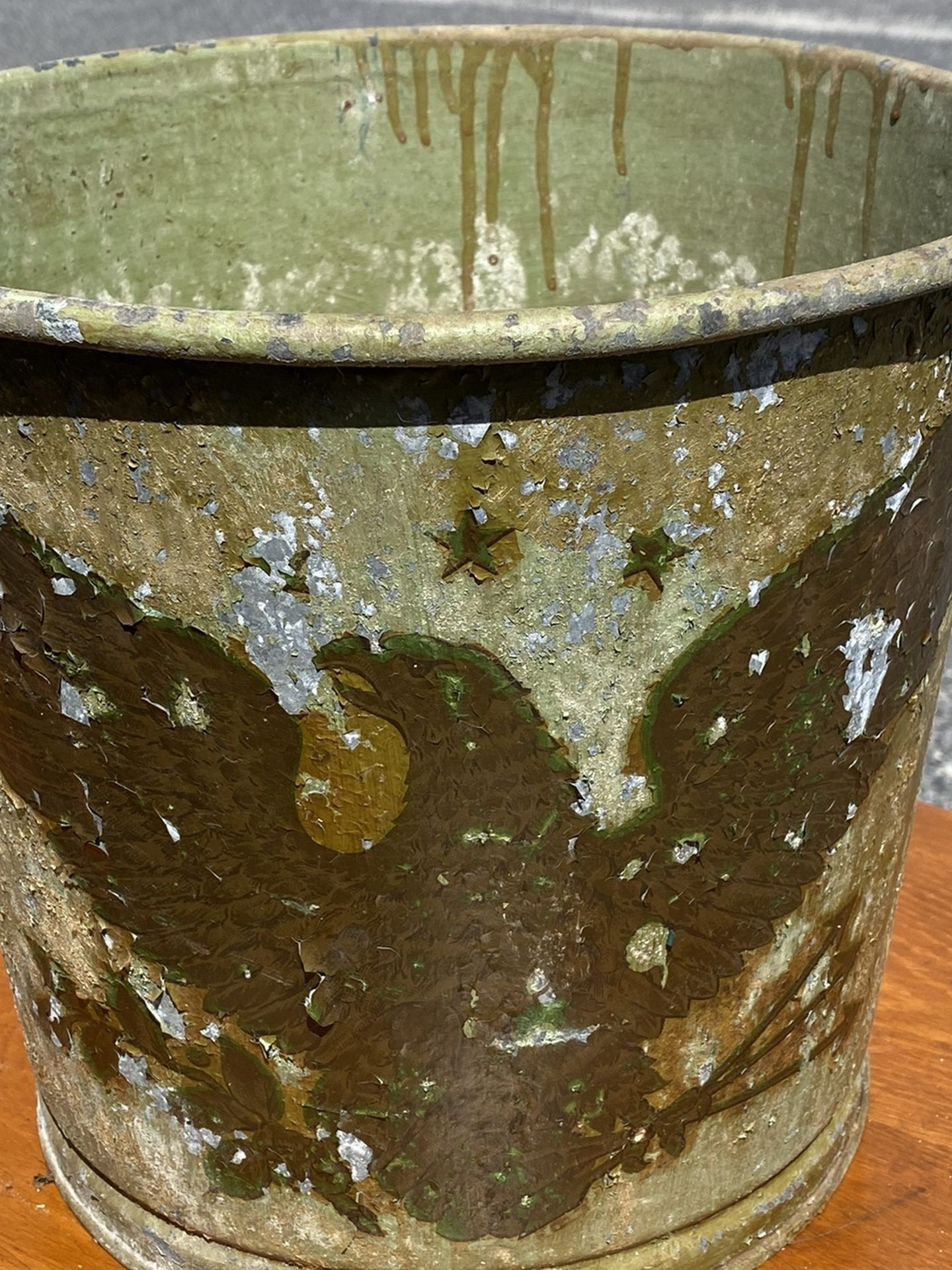 1940 Water Bucket With Eagle Graphics On It