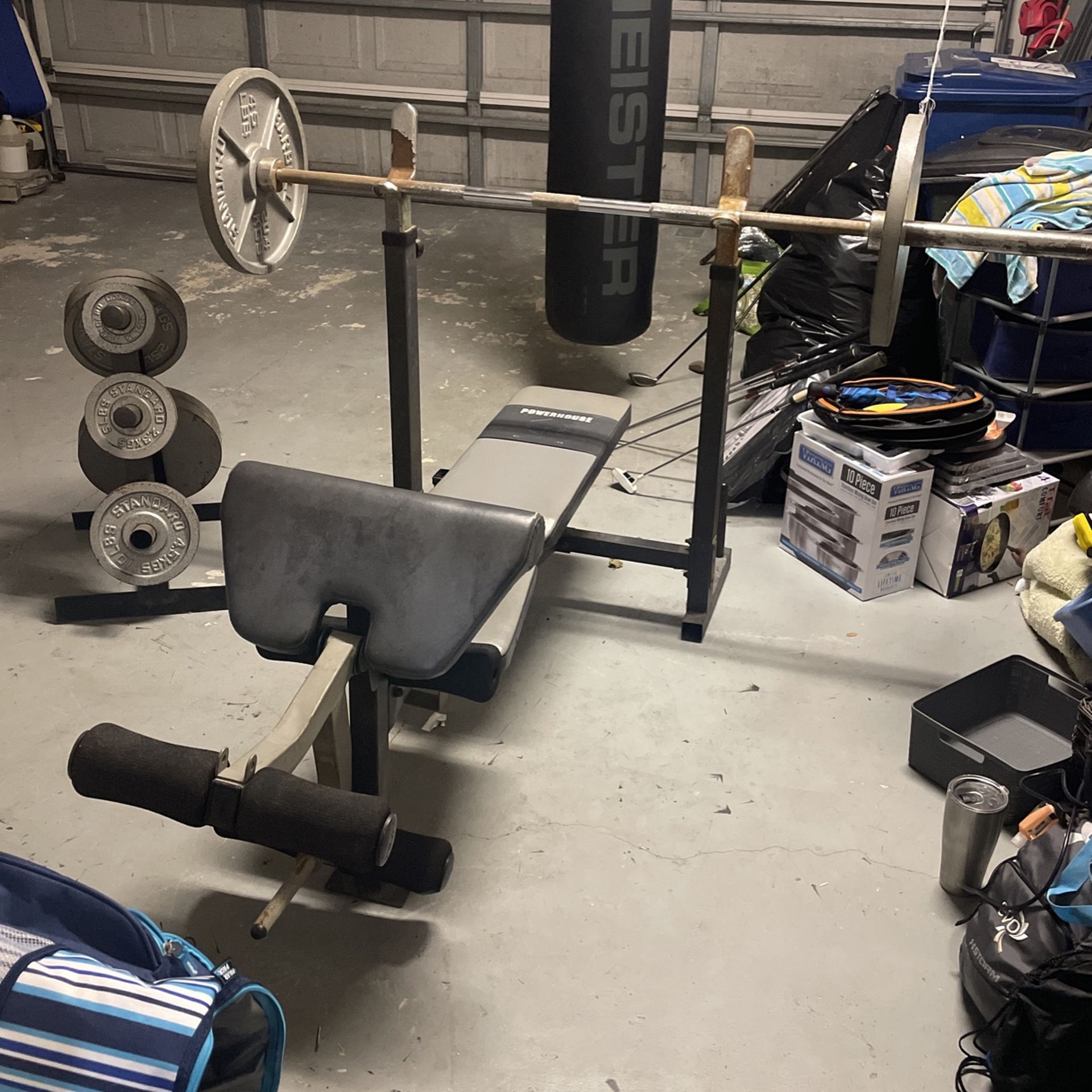 305lb Bench Press Set Up With Preacher Pad And Leg Curl/extension 