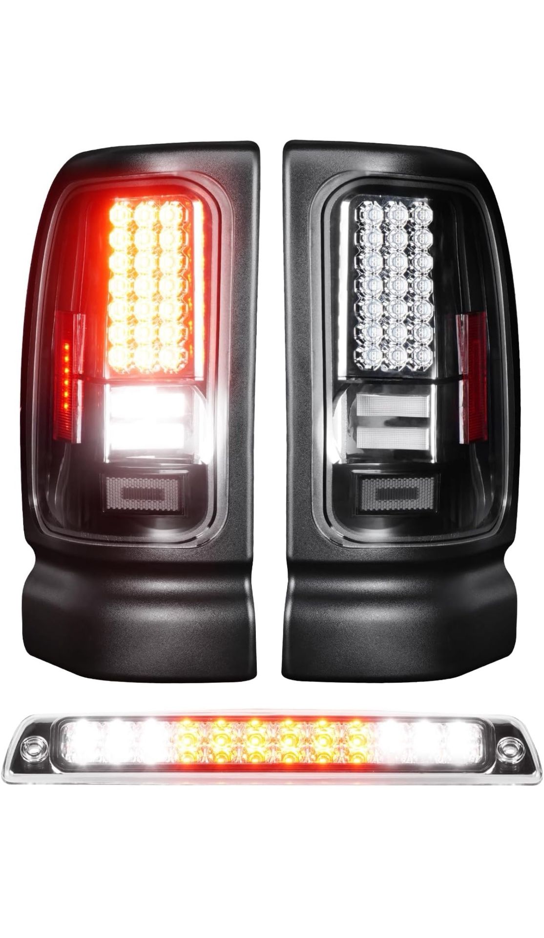 Tresound Tail Light + 3rd Brake Cargo Lamp for Dodge Ram 1-2001, Dodge Ram 2500 3-2002, 4AC 5AC, Rear Taillight Assembly
