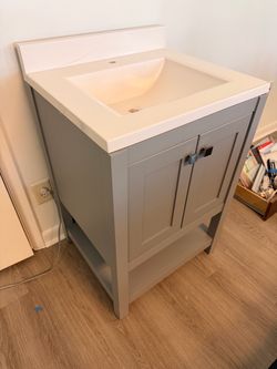 NEW Gray Bathroom Vanity with White Sink Top